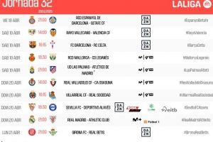 开云下载-西甲第32轮时间：4月19日22:15巴萨塞尔塔 21日3:00皇马vs毕巴